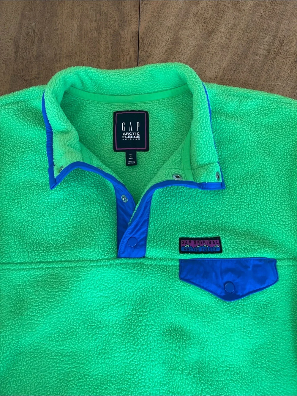 GAP Arctic Fleece Reissue 1/4 Snap Collared Pullover, electric green, Kids L 10